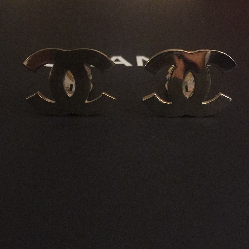 Chanel Silver Tone CC Earrings